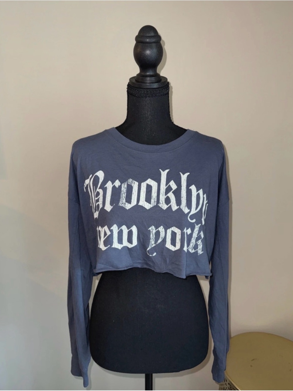Aeropostale Blue Cropped 'Brooklyn New York' Long-Sleeve Tee